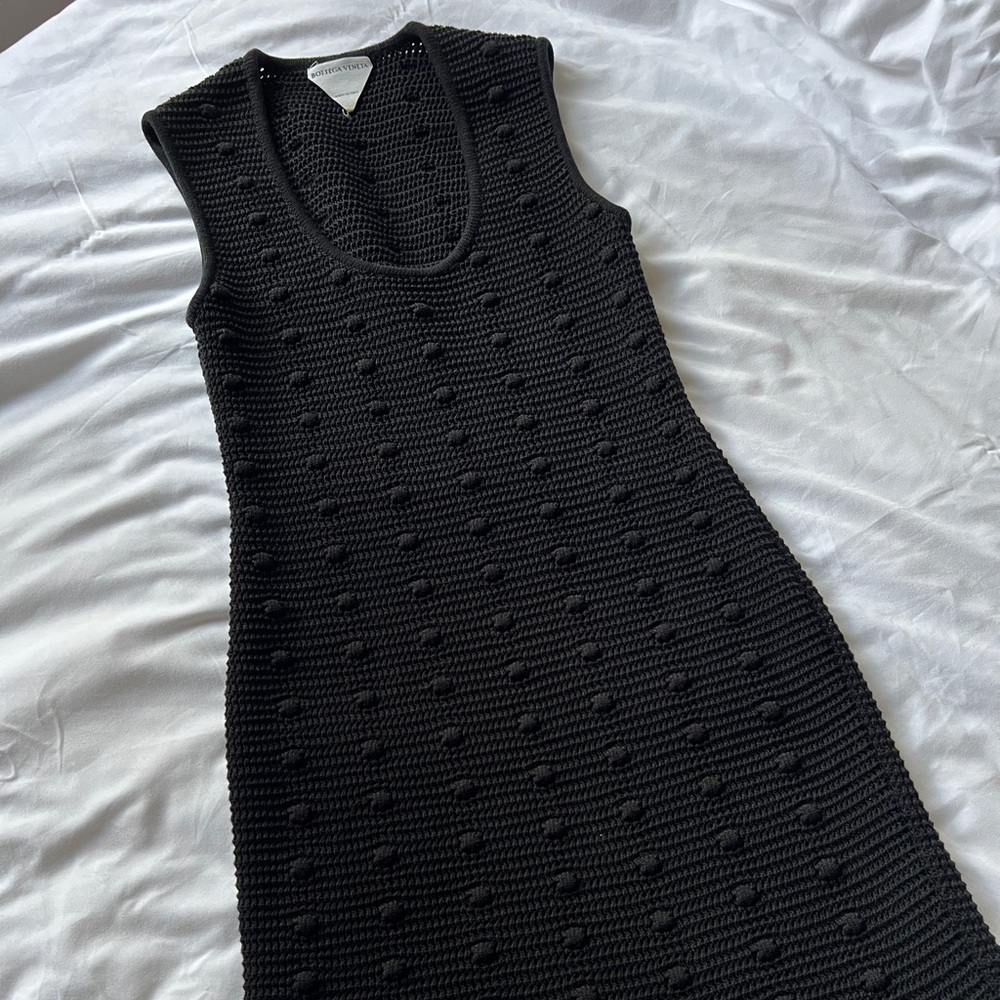 Bottega Veneta LBD Black Bouclé Knit Fringe Dress